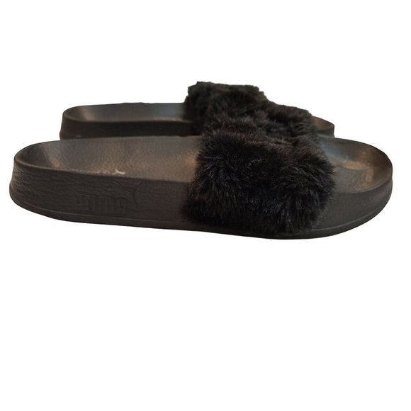 Fenty X Puma Sandals Women's 8 Black Leadcat Slides Fuzzy Slip On Comfy Rhianna - Picture 7 of 9
